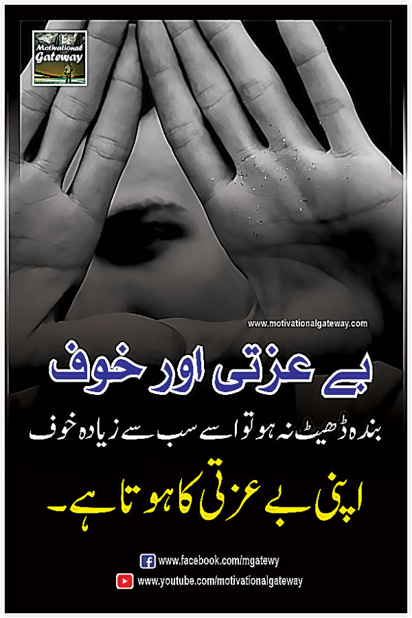  banda dheet naa ho to usay sab se ziyada khauf
apni be izzati ka hota hai .
urdu quotes, sad urdu quotes, motivational urdu quotes, hindi quotes, hindi suvichar, best urdu poetry, urdu shayari, Khouf, be azzati aur khouf,